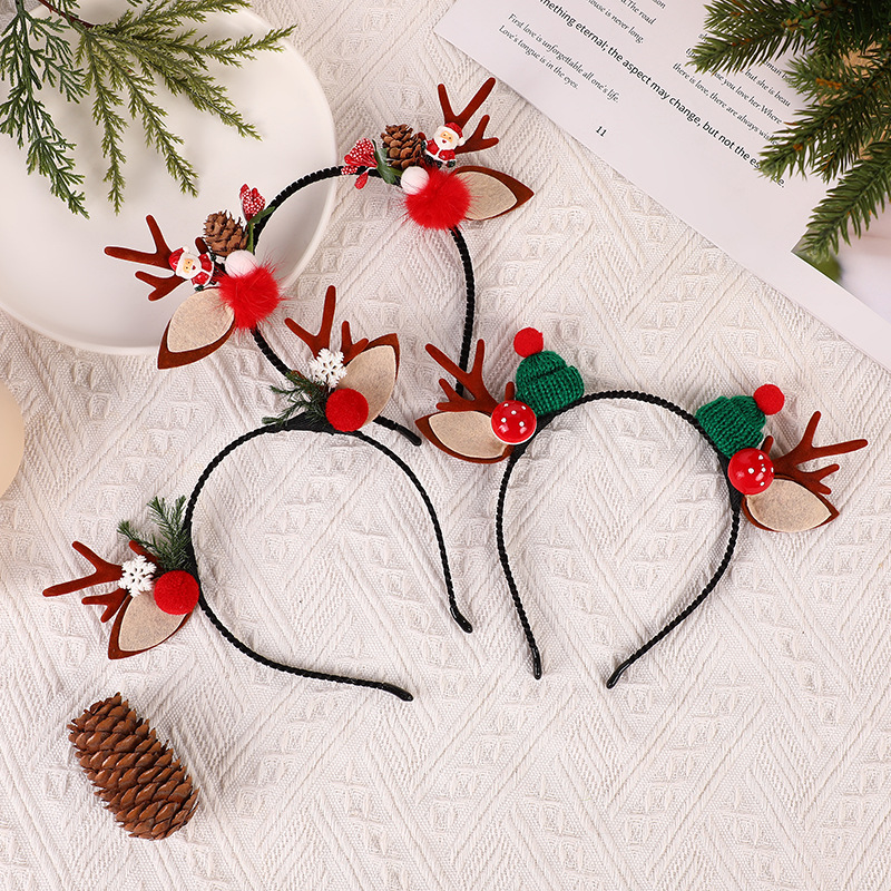 Christmas headband, Christmas reindeer pinecone decorative headband, Christmas atmosphere, Christmas hat, antler headband details Picture
