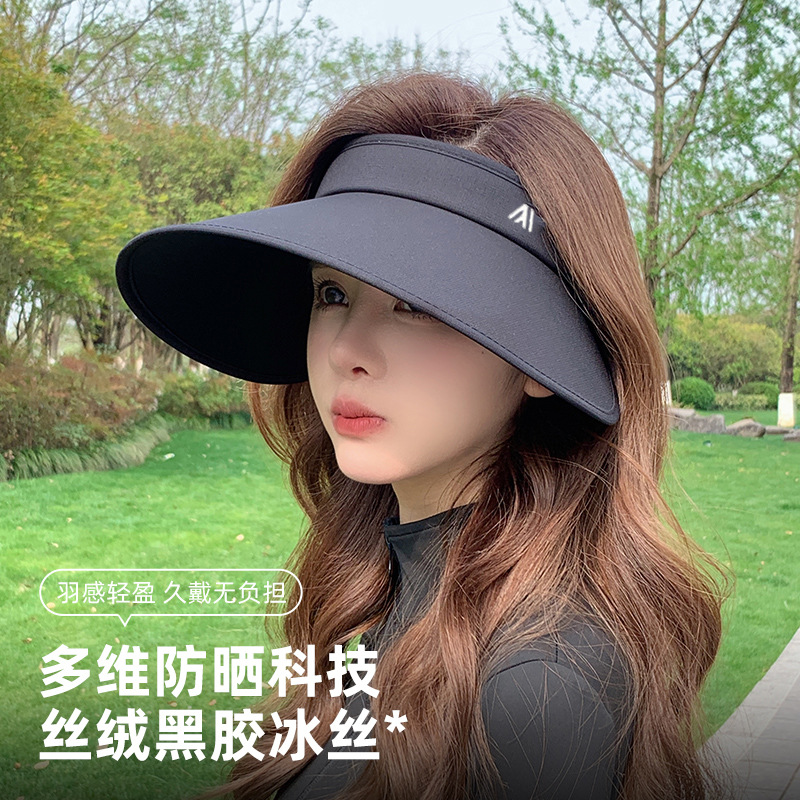 Velour Vinyl Sunblock Hat Women's Wide Large Brim Ice Silk Empty Top Hat Outdoor Full Face Uv Protective Sun Hat Application Scenario