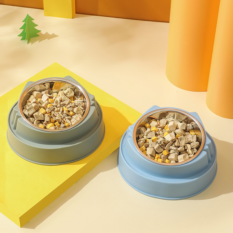 不锈钢猫碗单碗猫头造型可拆卸高底护颈卡通可爱猫碗猫咪用品厂家