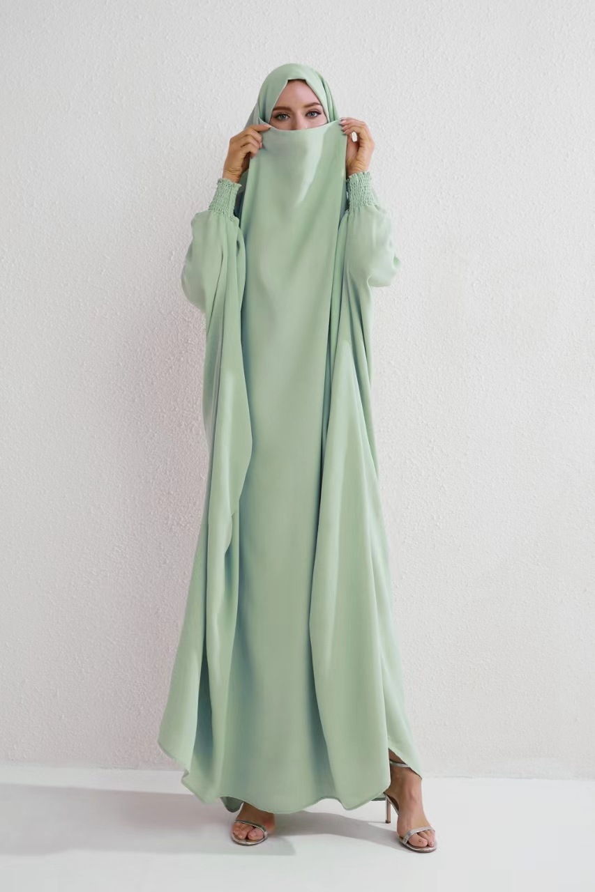 Zd029 Cross-Border Amazon Explosion In The Middle East Muslim Women's Pure Color With Turban Robe Item Picture