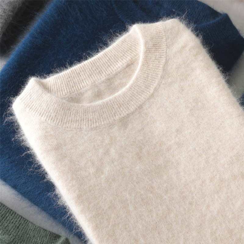 Men's round-neck pullover cashmere sweater, thickened mink wool sweater, loose cashmere sweater for autumn and winter, large-sized base layer mink wool knitted sweater details Picture