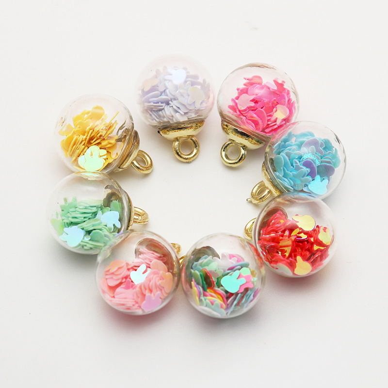 16mm rabbit sequined glass ball round pendant, hair band bracelet, keychain, children's DIY accessories