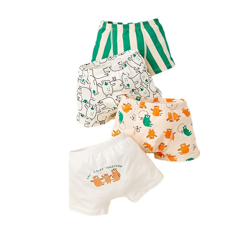 Children's underwear cartoon boys' and girls' four-corner flat pants without pinching bottoms, baby summer shorts pure cotton (four-piece set) Item Picture