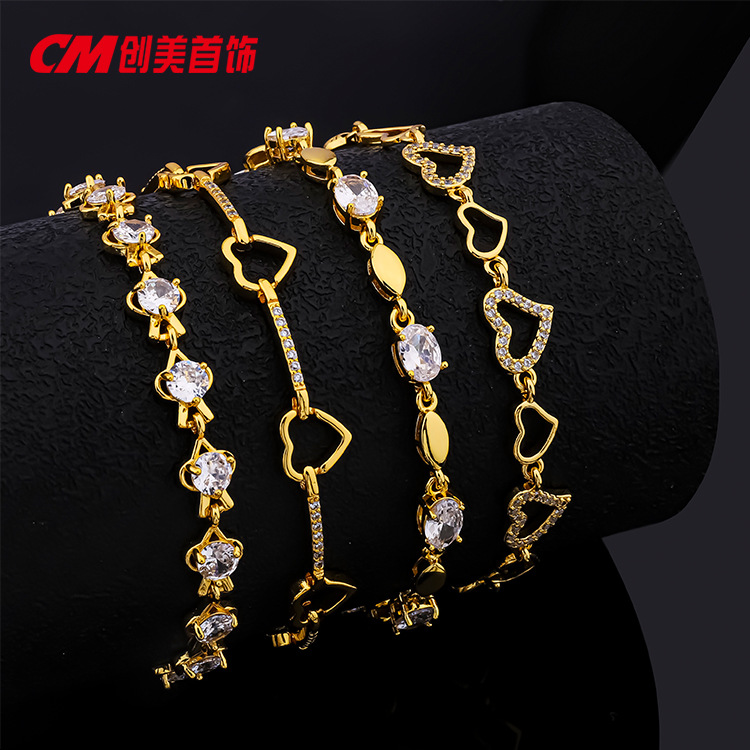 Chuangmei Jewelry Export wholesale of new alloy color gold exquisite flower heart star bracelets from Europe and America details Picture