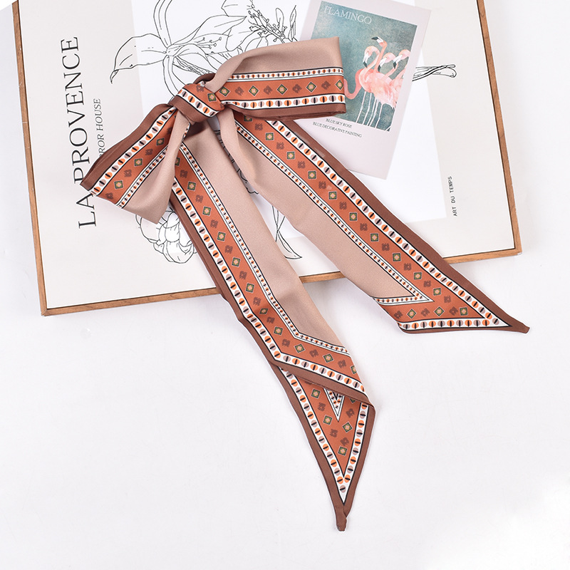 Summer New French Vintage Small Checkered Edge Pattern Printed Double Long Diagonal Small Scarf Scarf Headband Specification drawing
