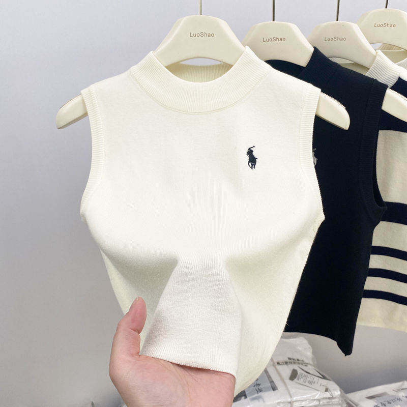 复古优雅高端半高领工字背心女2024春夏新款时尚气质内搭打底上衣