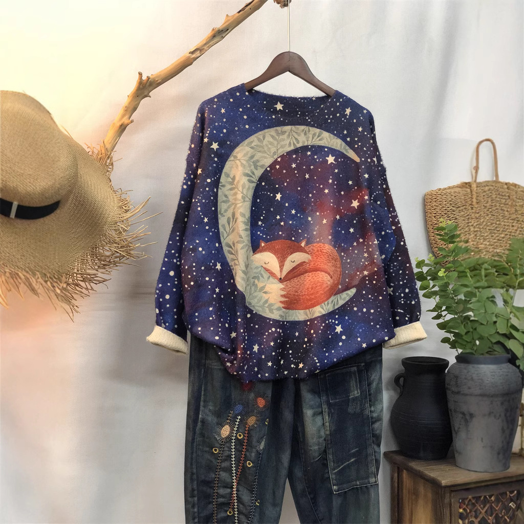 Plate-size women's 2024 new early spring and autumn thin hoodie for women, cartoon round-neck loose long-sleeved slimming Korean-style top details Picture