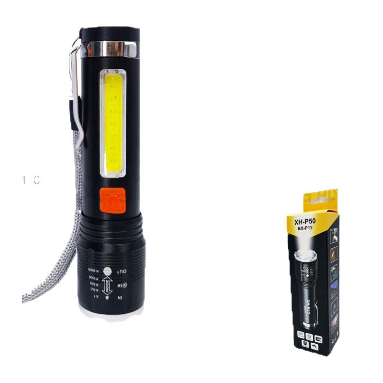 P50 lamp bead charging, telescopic zoom, outdoor night riding red light, strong light led flashlight, COB side light, emergency lighting Application Scenario