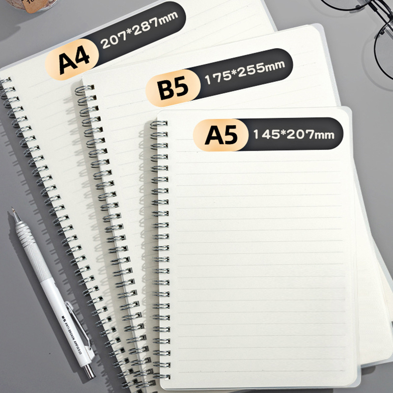 B5 side-flipping coil notebook, thickened pp notepad, a5 large transparent horizontal line grid notebook, junior and senior high school student notebook
