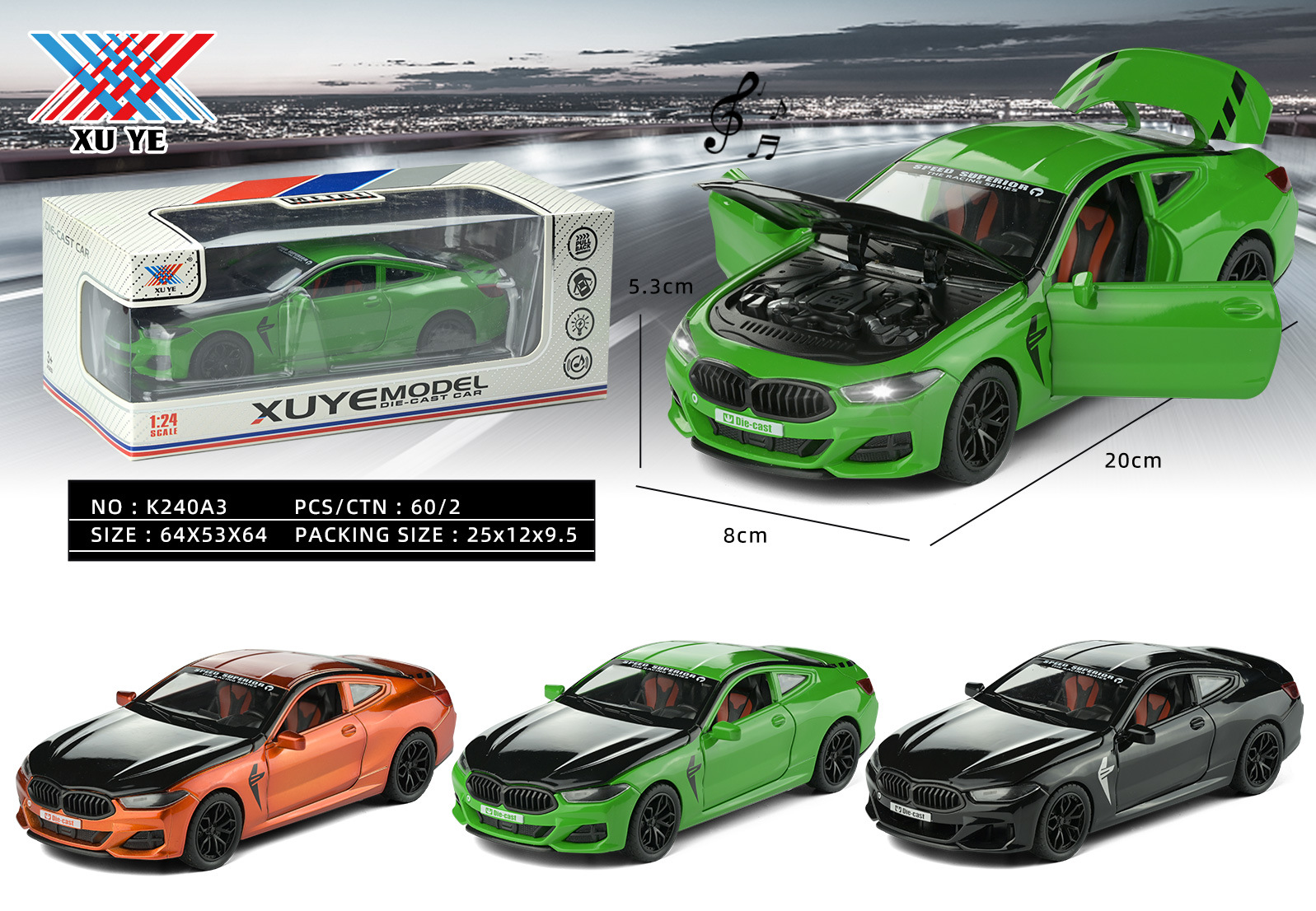 1:24 Alloy Model Bmw Four-Door Pull-Back Lighting Music (1 Only) Car Simulation Model details Picture