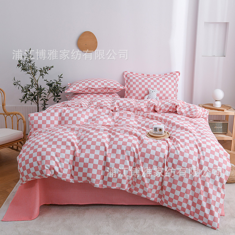 New Muji all-cotton four-piece set, pure cotton dormitory checkerboard striped bed sheet, duvet cover and pillowcase manufacturer wholesale Application Scenario