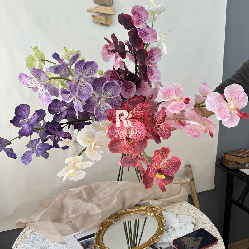 跨境新款仿真花万代兰假花胡姬兰婚礼插花装饰酒店橱窗布置道具
