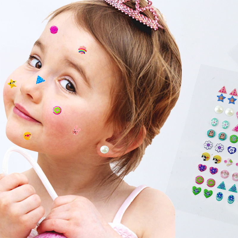 Cross-border children's 3D stickers, girl earring stickers, DIY colored diamond stickers, nail stickers, decorative stickers, crystal resin stickers Specification image