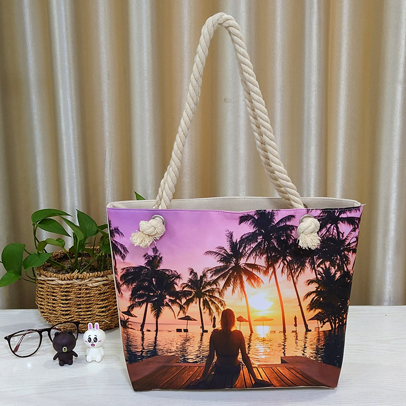 2022 New Canvas Beach Bag Large Capacity Women's Cotton Tote Beach Bag Canvas Shopping Bag