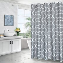 几何浴室浴帘织物纹理摩洛哥防水浴室窗帘带12个挂钩70 英寸灰色