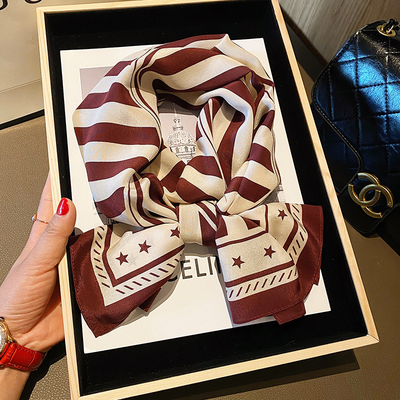 Striped Double Sided Silk Scarf New 100% Mulberry Silk Long Scarf Women All Fashion Decorative Small Scarf