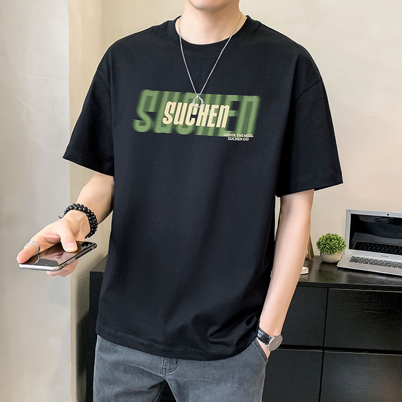 源头厂家24新款圆领男式印花短袖大码夏季宽松版潮牌网红半袖上衣