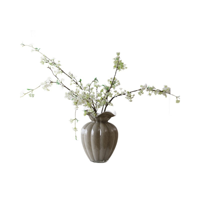 A vintage Fenton glass vase with grey pleated lace, French retro flower arrangement table decoration Item Picture