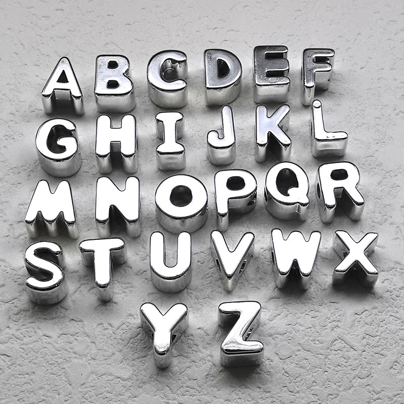 镀UV银色亚克力字母配件休闲鞋扣手机链串珠diy手工包挂装饰品