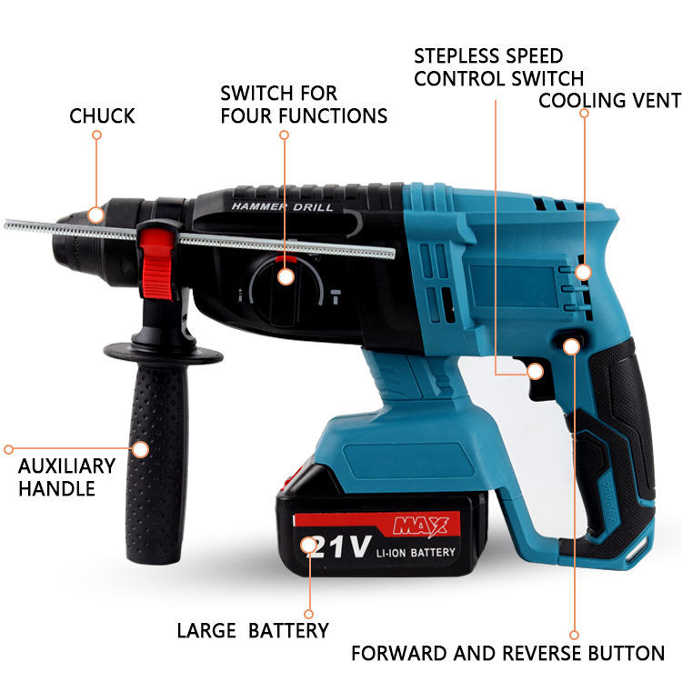 21V handheld electric hammer, brushless high-power light hammer, industrial-grade lightweight small impact drill, electric pick, multi-functional electric hammer Application Scenario