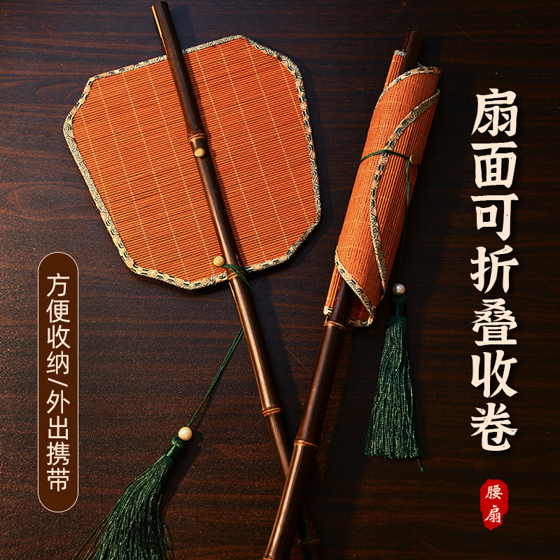 Intangible cultural heritage waist fan diy material package, Chinese-style handcrafted ancient style, rollable and foldable Hanfu gift round fan, Chinese-style fan Application Scenario