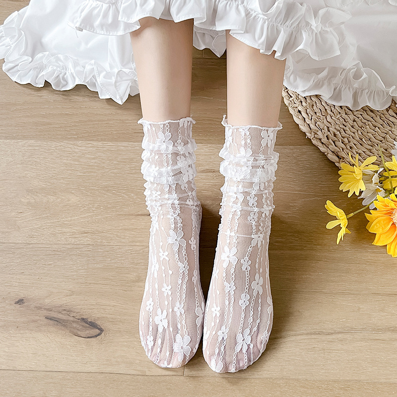 Dui Dui Socks Women's summer lace cutout long socks Cotton thin white socks Sweet JK versatile mid-calf ice socks Specification image