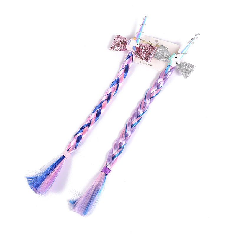 Children's colorful braided hair with braids, girls' gradient color one-angled hair clips, butterfly-tied rope hair bands, gradient hair accessories Specification image