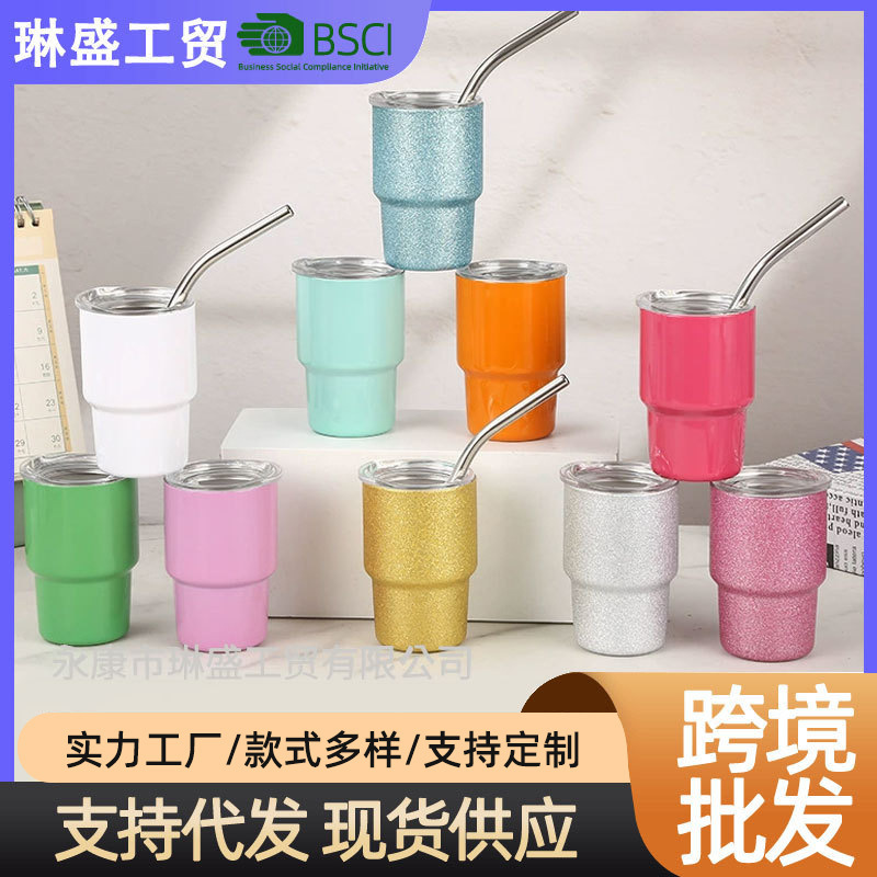 家用不锈钢吸管杯单双层跨境防摔小酒杯3oz杯子迷你热升华吸管杯图
