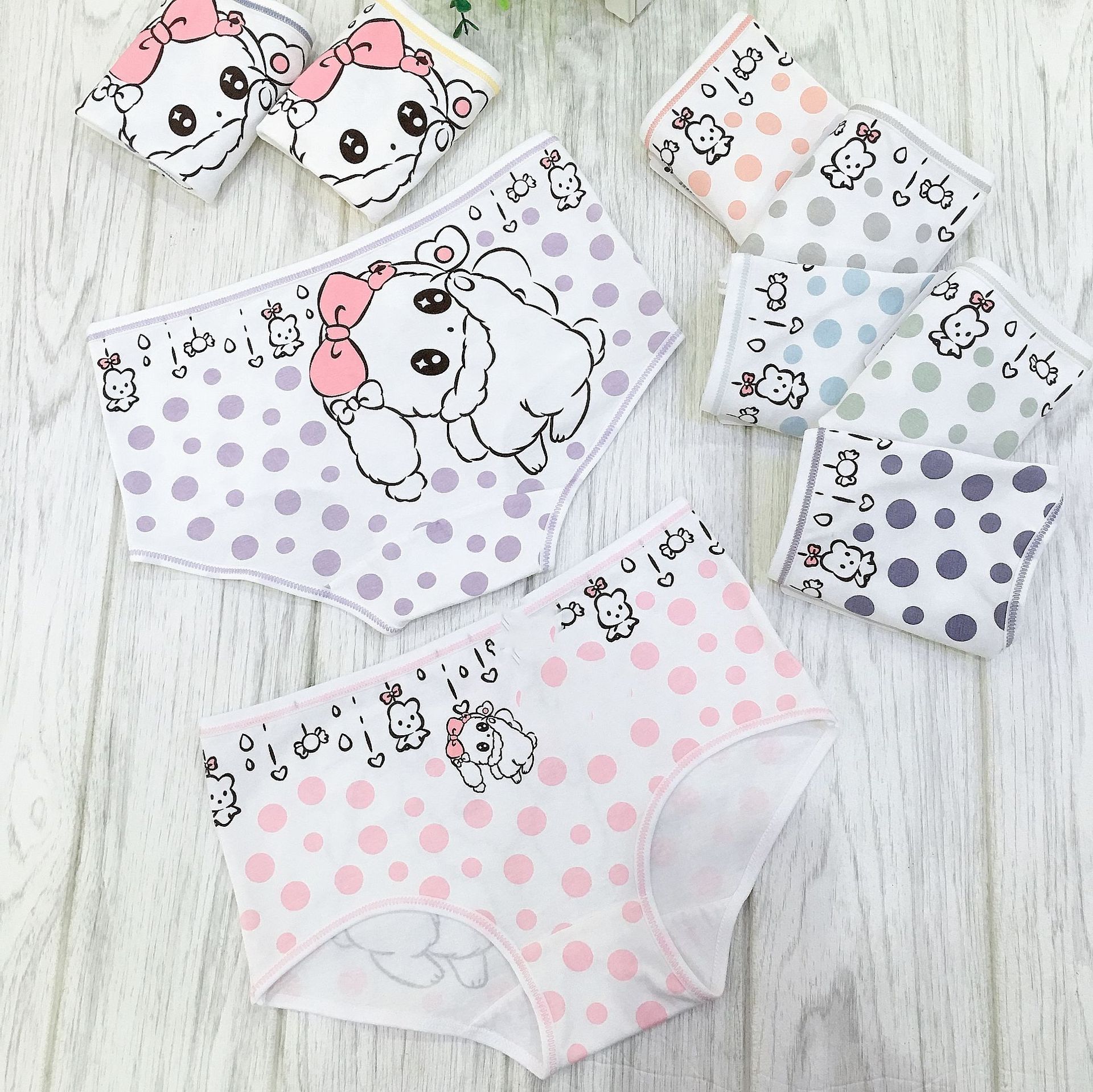 Japanese simple cartoon girl style lovely middle waist students buttock underwear women triangle underwear wholesale cotton full figure