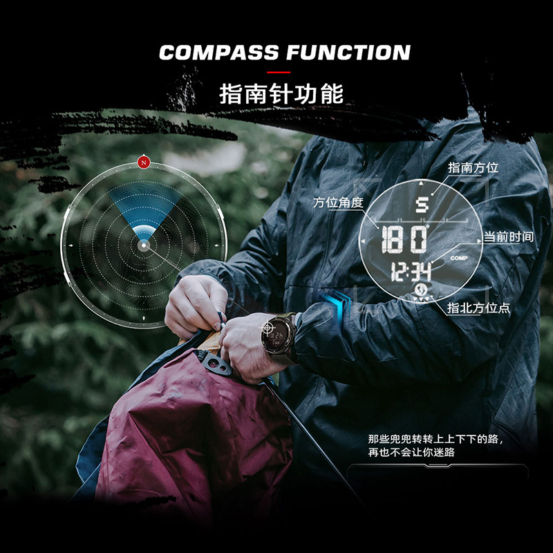 Outdoor sports watch, mountain climbing and swimming step counter, metronome, compass, student waterproof electronic watch, carbon fiber details Picture