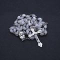 外贸猫眼米珠念珠十字架项链手工珠弯针祈祷珠Rosary Necklace