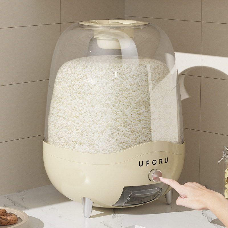 Household multi-grain pressed rice moisture-proof and insect-proof sealed rice bucket, milky white high appearance level, large-capacity five-grain storage bucket 0714 details Picture