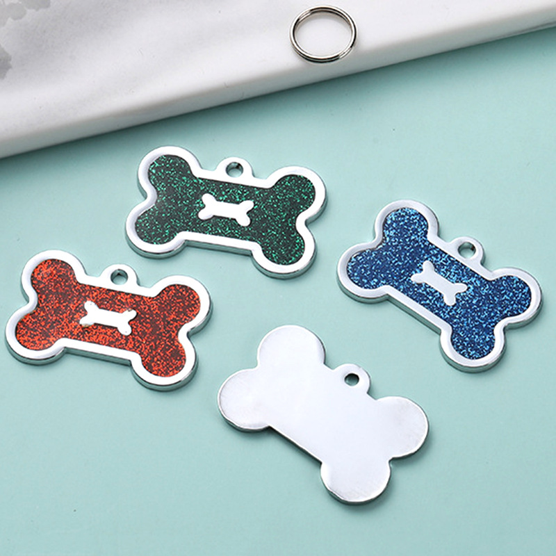 Glitter pet dog chest anti-wandering tag, cartoon universal dog tag, multi-color metal bone-shaped dog tag Specification image