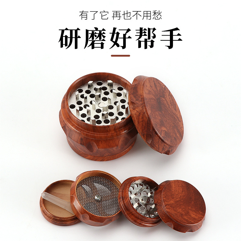 跨境热卖款 CF鼓型大中小号树脂磨烟器 63MM/40mm四层塑料磨烟器产品图