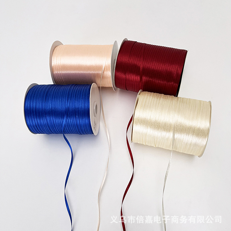 3mm ribbon, roll-tied balloon, helium rope, solid color satin birthday flower arrangement gift box, red ribbon, thin details Picture