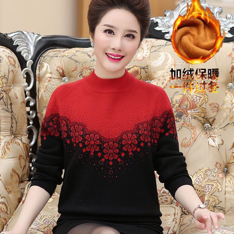 Middle-aged mothers' autumn and winter woolen and thickened sweaters, semi-high-neck fashionable base layers for middle-aged and elderly women's clothing Specification image