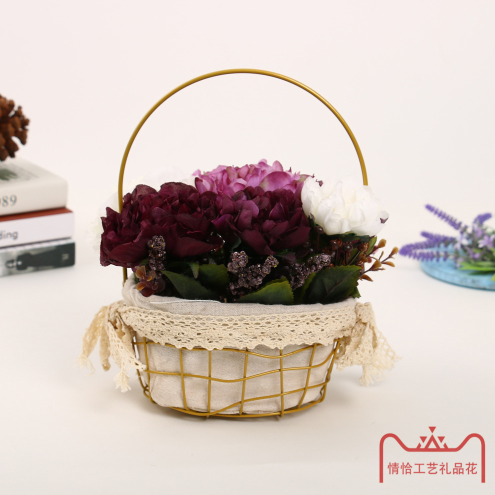 Wholesale of rural-style cloth bag flower baskets, potted artificial plants, Nordic-style bonsai, office placement decorative items details Picture