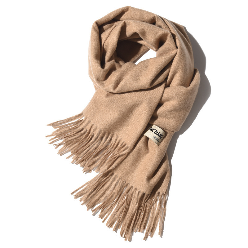 Cashmere Scarf Feel Solid Color Fringed Shawl Long Couple Warm Imitation Cashmere Scarf All Matching Monochrome Shawl Item Picture