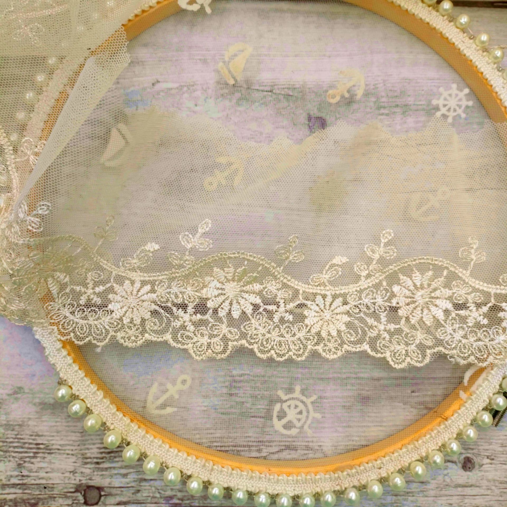Factory Direct Love Pajamas Lace Embroidery Lace Polyester Mesh Embroidery Bar Code Beige Clothing Accessories Specification drawing