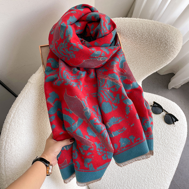 New Graffiti Bird Scarf Female Autumn And Winter Fashion Everything With Imitation Cashmere Scarf With Warm Air Conditioning Shawls details Picture