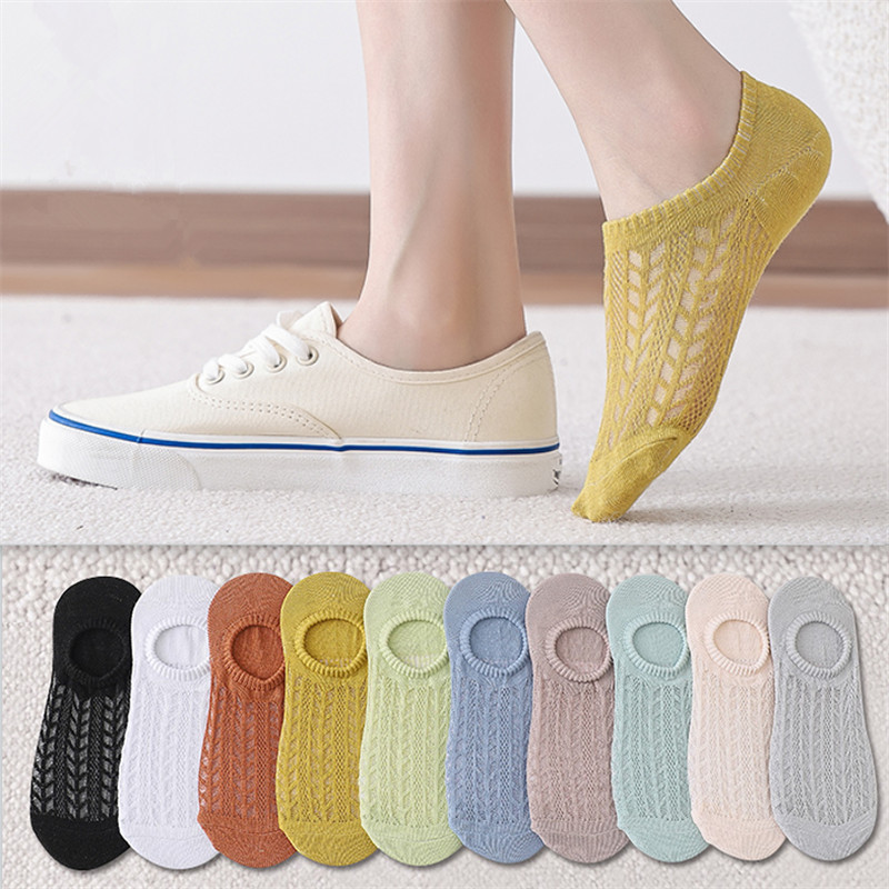 Boat socks for women: Spring and summer, thin, breathable, mesh, air-conditioned socks, shallow-mouthed short socks with silicone anti-slip invisible socks
