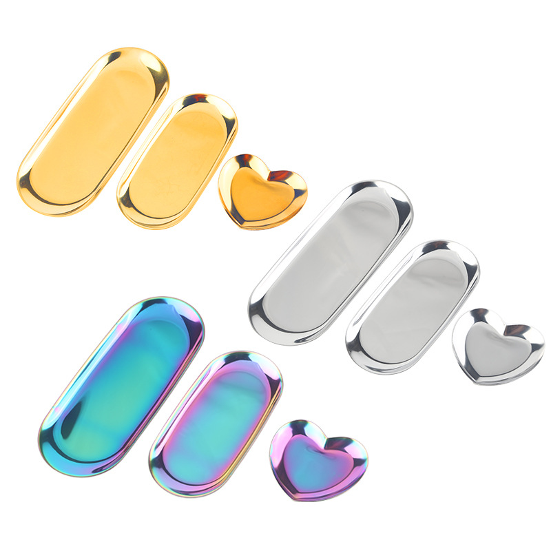 Oval-shaped heart-shaped stainless steel storage tray, color palette, storage box, jewelry storage, metal tray shanilak Item Picture