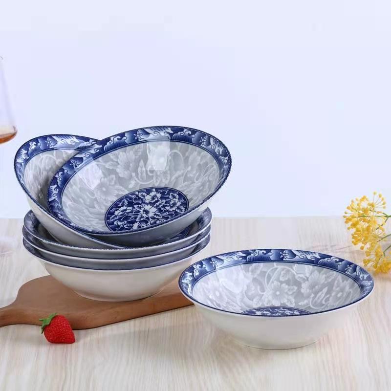 Qingzhi Yuman Bowl Noodle Bowl, large capacity, fresh and light blue and white porcelain, retro rural inn, Qingzhi Yuman Canteen Bowl Specification image