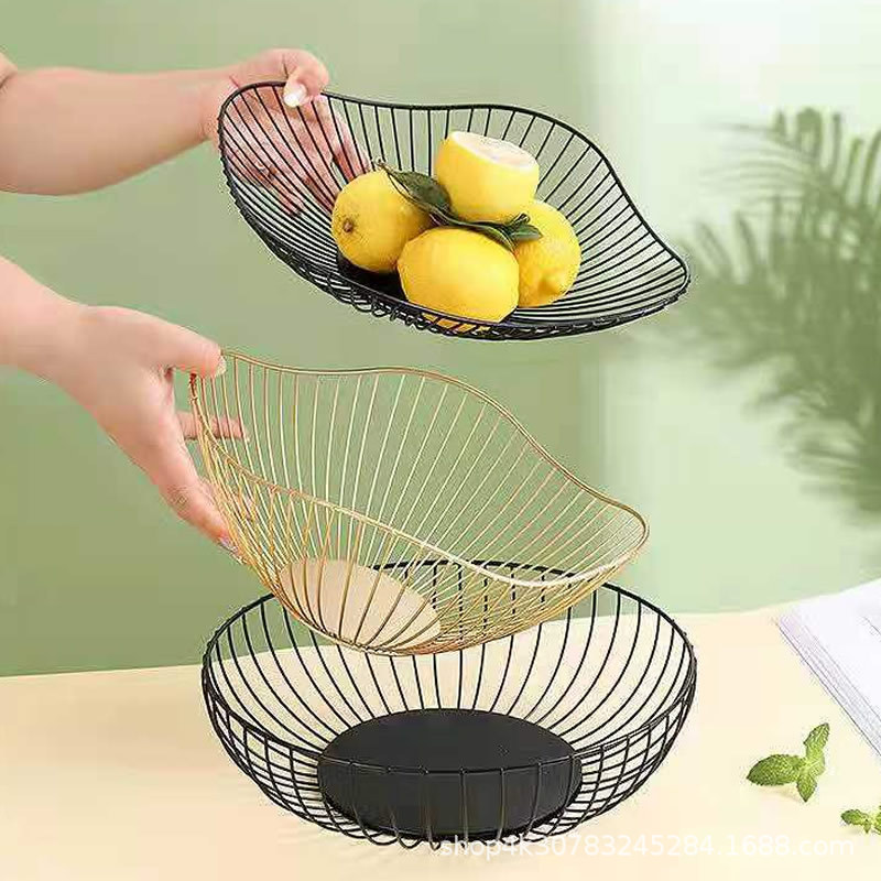 轻奢铁艺果盘北欧风家用现代客厅茶几糖果盆零食干果盘网红水果篮