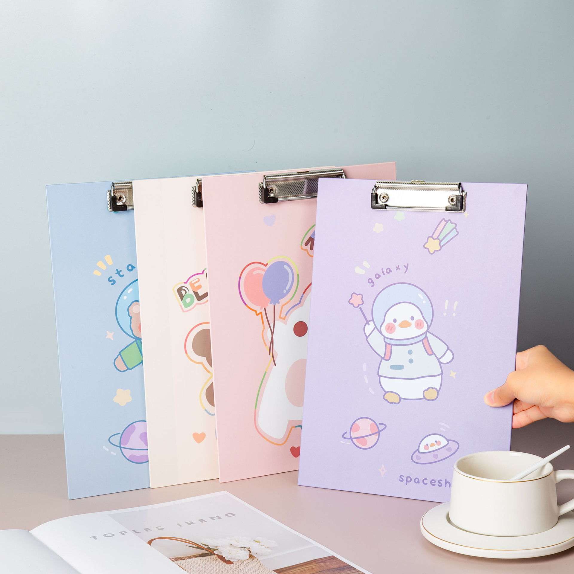 Cartoon bear A4 board folder, student ins style, high appearance level, stationery, double-sided paper test pad, materials
