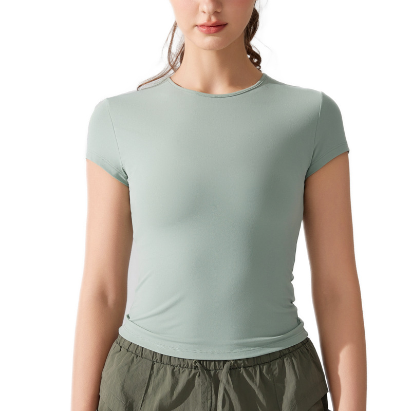 European and American round-neck casual sports short-sleeved breathable quick-drying yoga T-shirt, waist-cinching and body-shaping running fitness vest top Item Picture