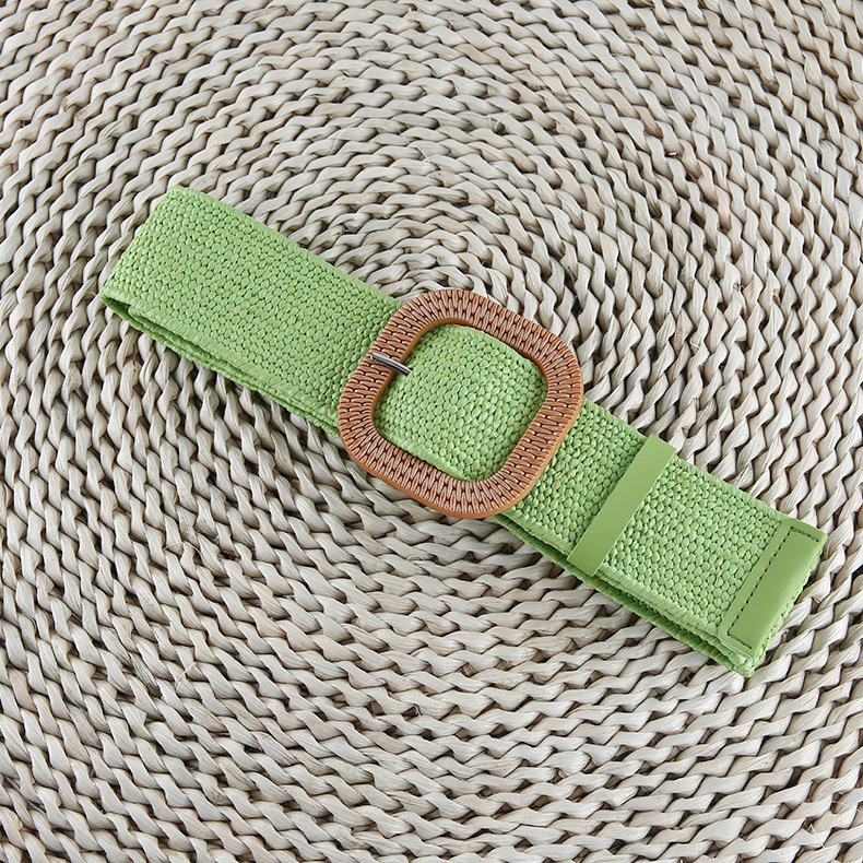 Korean Version Of Cotton And Linen Wind Pp Grass Woven Belt Female Personality Round Square Buckle Dress Gown Decoration Belt Wholesale Specification drawing