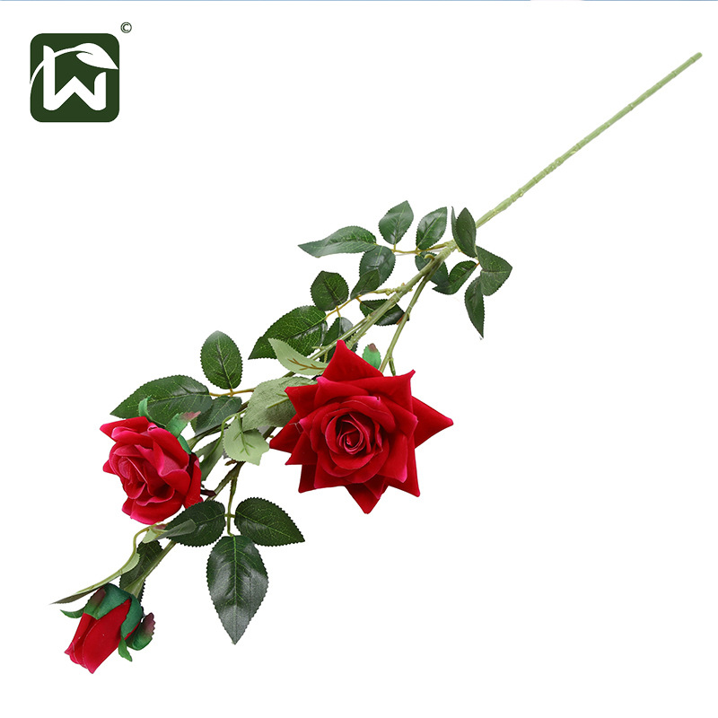 高档轻奢仿真绒布玫瑰花假花婚庆花家居室外造景装饰摆件花艺批发