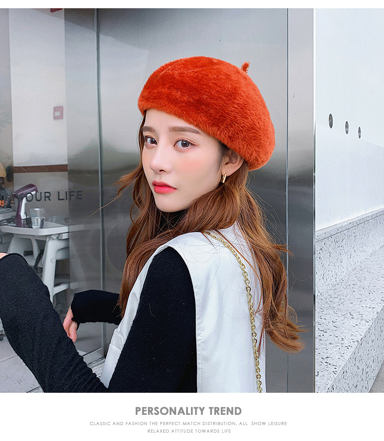 秋冬季新款女士时尚仿貂毛贝雷帽休闲旅行保暖画家帽文艺南瓜帽子详情22
