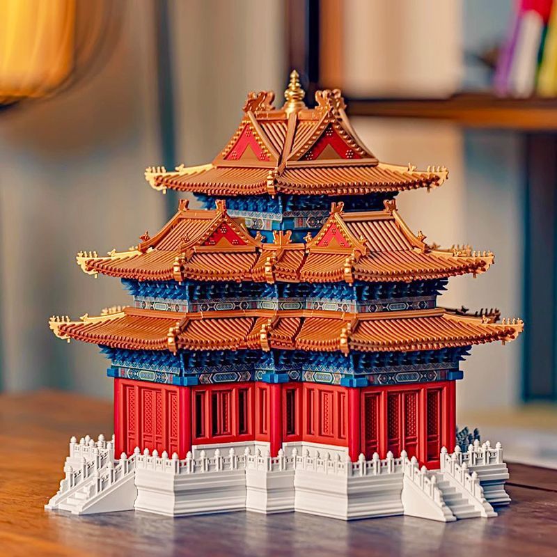 "National trend compatible with LEGO Forbidden City Corner Tower building block toys, educational assembly micro-lessons, particle puzzles, Chinese style. details Picture